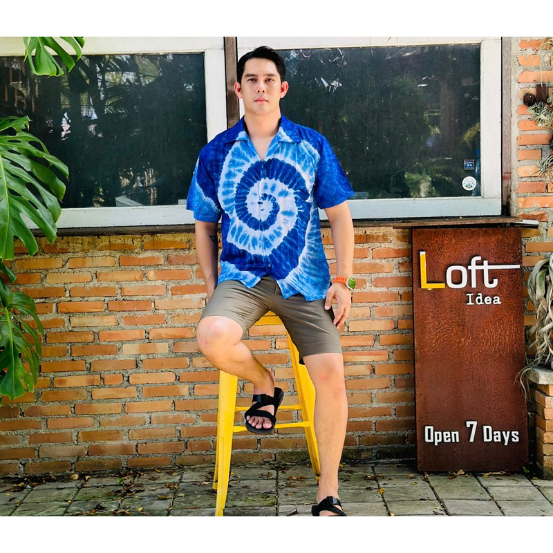 👕เสื้อฮาวายมัดย้อม(มีกระเป๋าหน้าอก) 👕เนื้อผ้าฝ้ายเมมเบิด💯 ใส่สบาย ไม่ร้อน