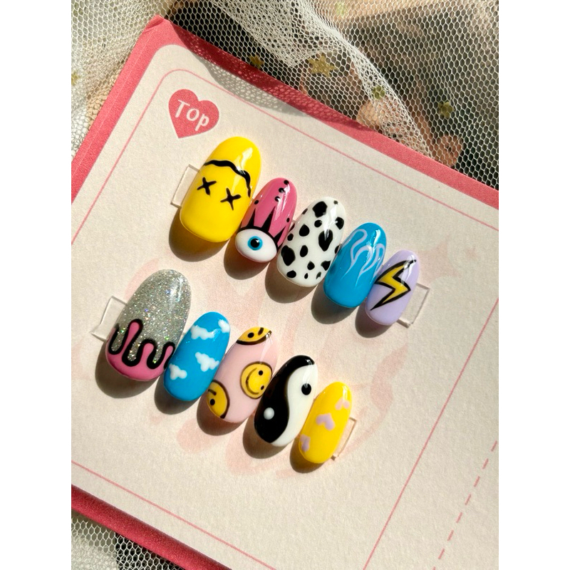 Tinymoon เล็บเจลแท้ต่อเองได้ เซ็ทเพ้นท์ลายมือสีสันสดใส เลือกทรง/ไซส์ได้ แถมฟรีอุปกรณ์