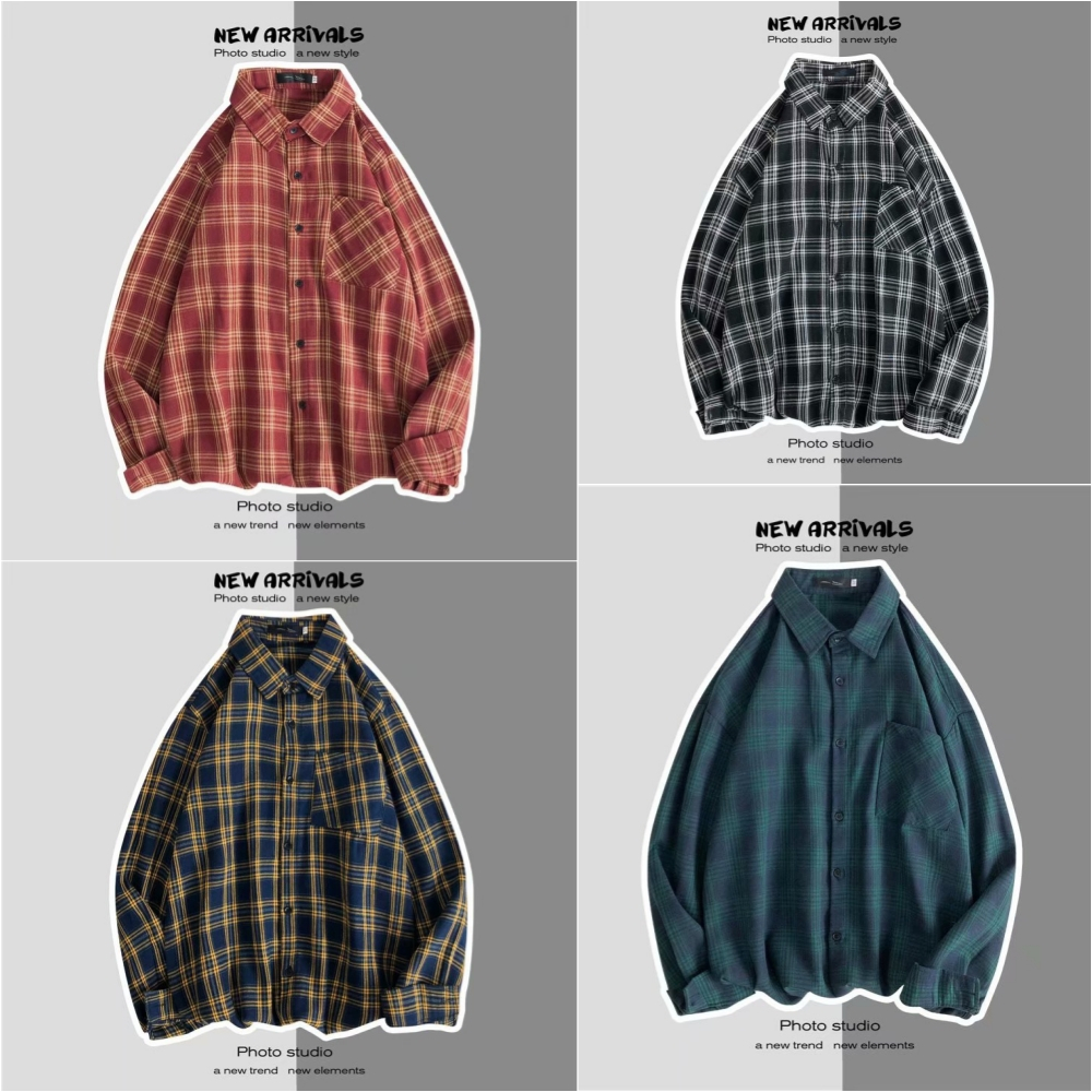 เสื้อเชิ้ตแฟชั่นฤดูร้อนชาย ผ้า Cotton (คอตตอน) WMA1867 สี4สี พร้อมส่ง ไซส์ M-XXL ลายสก็อต