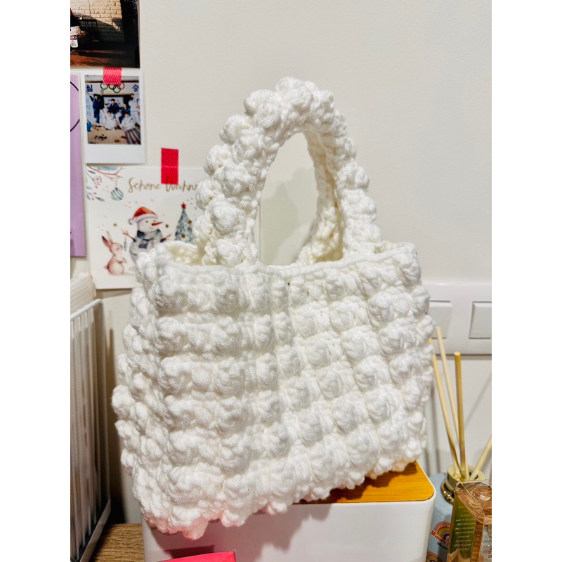 กระเป๋าถัก popcorn handmade สีขาว(popcorn)