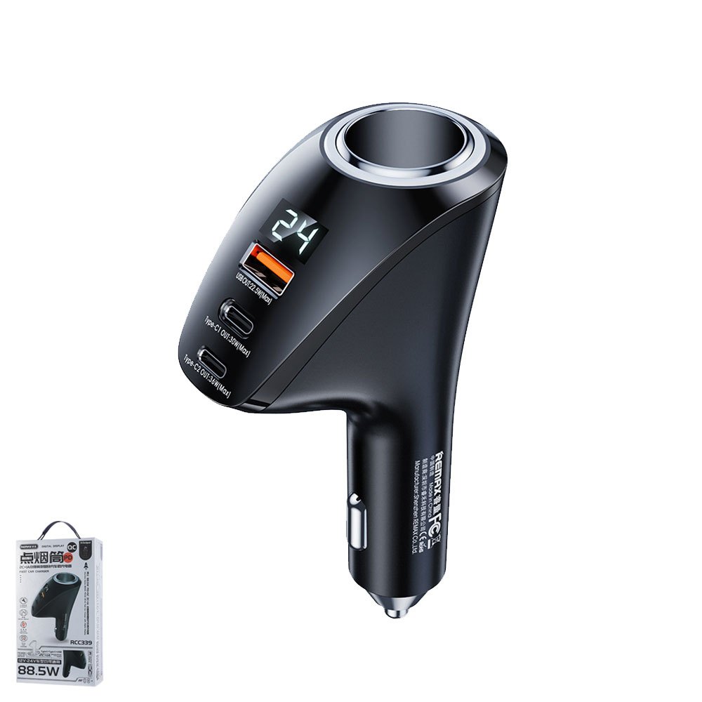 ที่ชาร์จในรถแบบเพิ่มช่องจุดบุหรี่ 1USB / 2Type-c ชาร์จเร็วรวม 88.5W