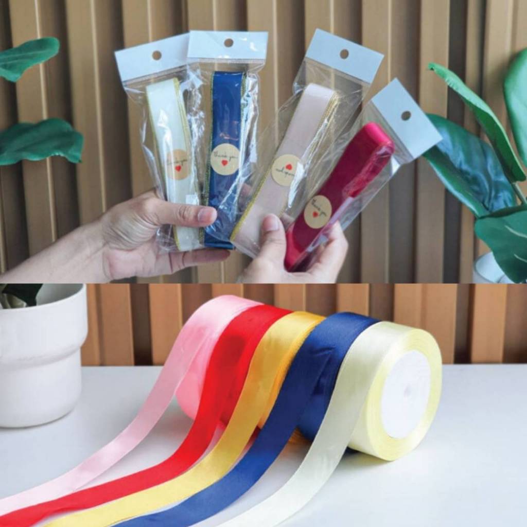 Goodboxpack(แพ็คละ1ม้วน) ริ้บบิ้นผ้าซาติน ริ้บบิ้นขนาด1นิ้ว ริ้บบิ้นผูกโบว์ ริ้บบิ้นใช้สำหรับเป็นของตกแต่งกล่องและสินค้า