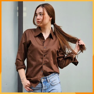 takayay brand เสื้อเชิ๊ต สีช็อคโกแลต **เช็คขนาดจากตางรางไซซ์ของทางร้านเท่านั้น** เสื้อเชิ้ตสีเอิร์ธโทน ผ้าคอตตอนทวิล
