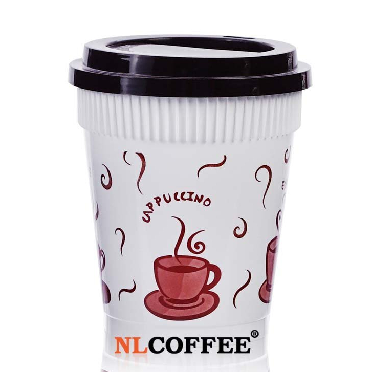 BJM แก้วกาแฟร้อน แก้วพลาสติกPP ขนาด 8 oz+ฝายกดื่ม(PP) /1แพ็ค บรรจุ 100 ใบ และ 100 ชุด