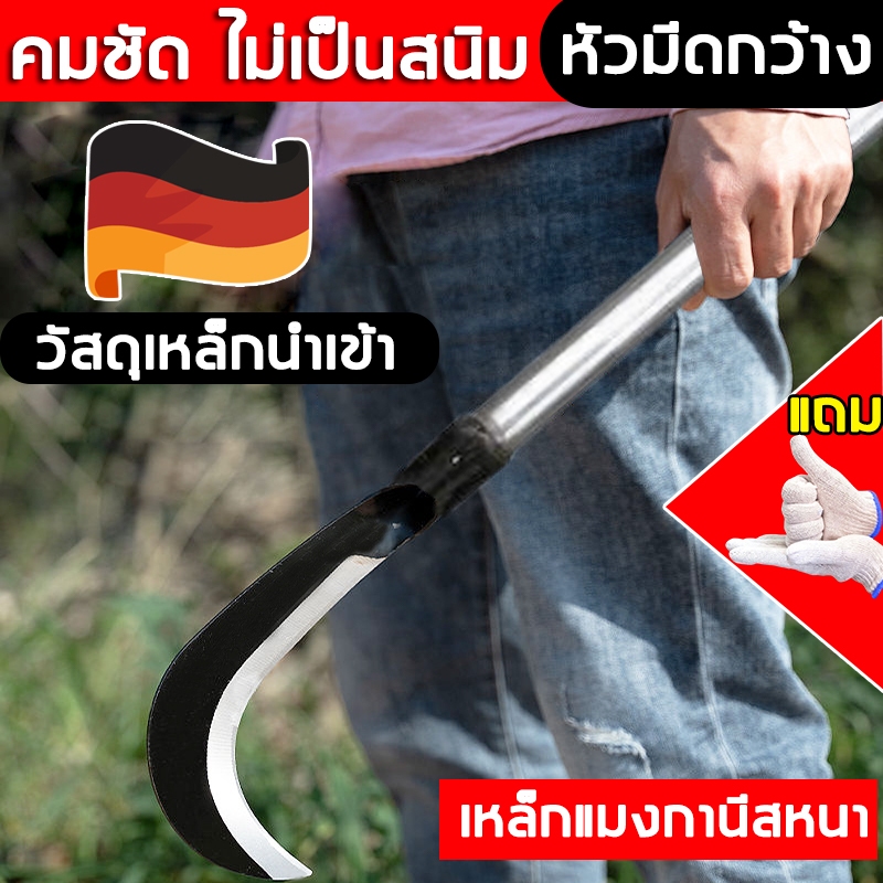 แถมถุงมือ มีดขอ เคียว สำหรับตัดไชย ตัดหญ้า ตัดแต่งต้นไม้ ด้ามไม้ เคียวตัดหญ้า เคียวเกี่ยวหญ้า