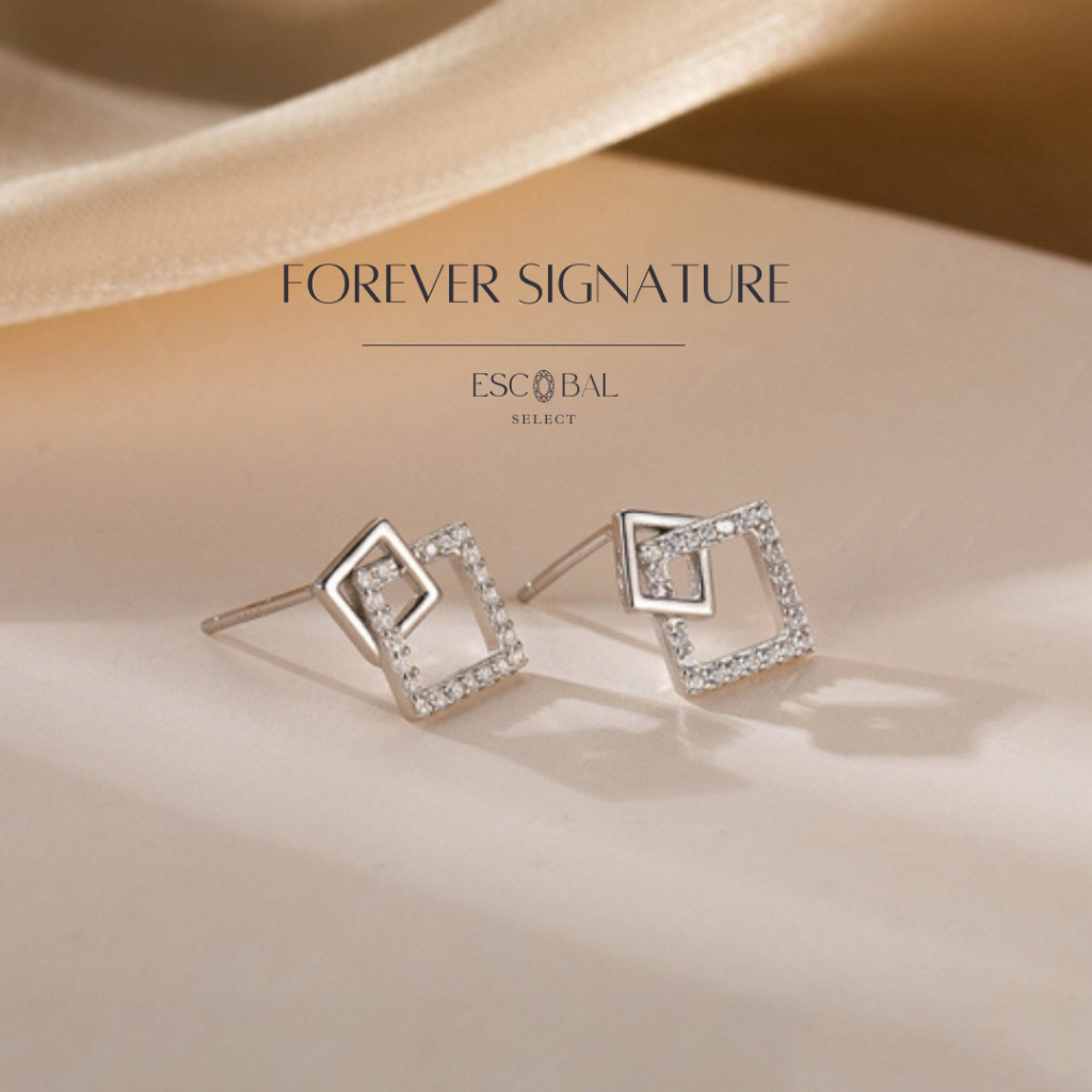 ESCOBAL ต่างหูเงินแท้ Forever signature จี้เพชร Moissanite ต่างหูเพชร ต่างหูแฟชั่น วาเลนไทน์