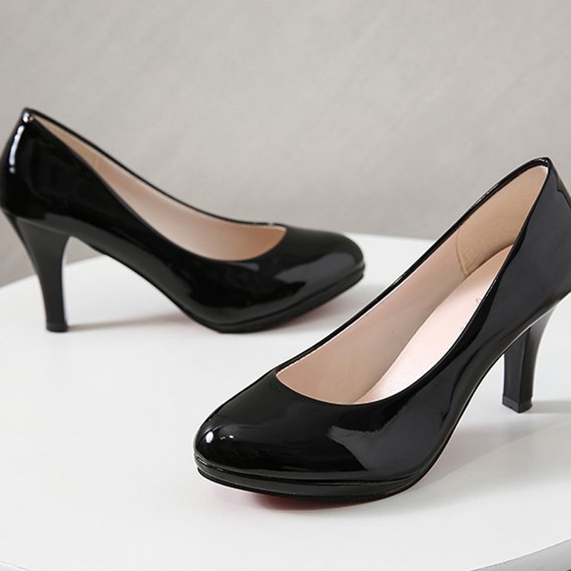 2026 รอบหัวมืออาชีพรองเท้าผู้หญิงอย่างเป็นทางการรองเท้าส้นสูงสีดำ size35-42