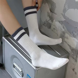 ผ้าฝ้าย ถุงเท้าผู้หญิง ระบายอากาศ สีพื้น ถุงเท้าผู้ชายลายทาง Solid Color Socks for Men Cute Socks for Women Cotton Socks