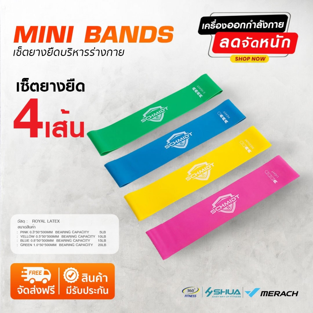 Mini Band ยางยืดแรงต้าน บริหารร่างกาย Mini bands (4 เส้น)