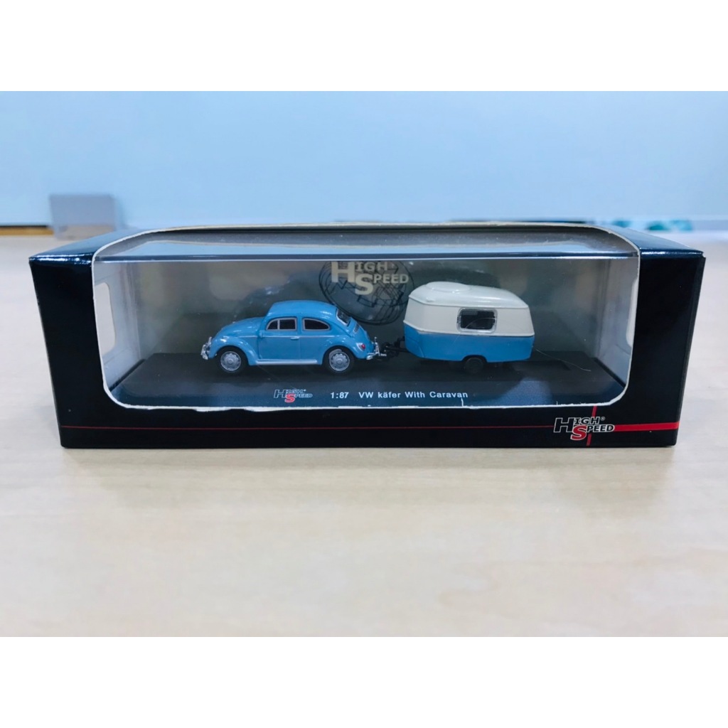 High Speed Model Collection Scale 1:87 Kafer With Caravan Beetle Blue Box