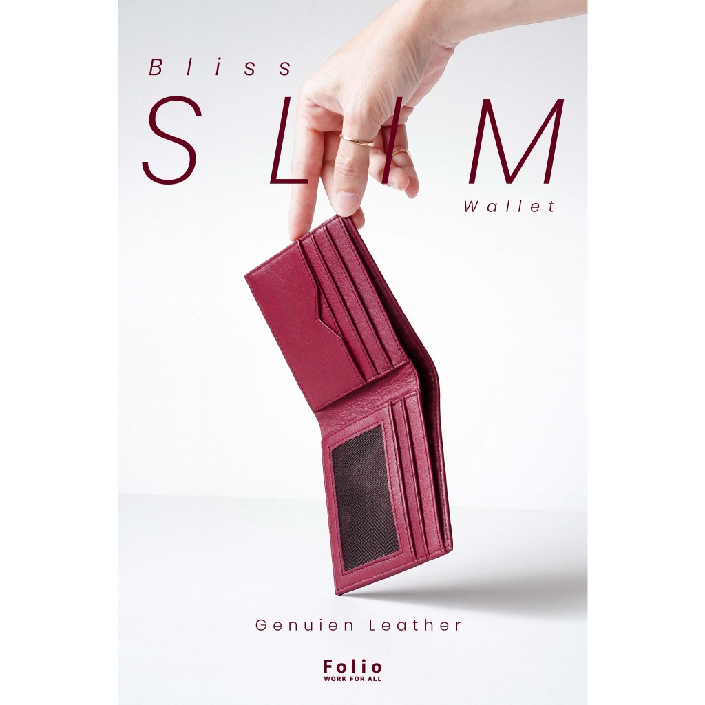 FOLIO รุ่น Bliss Slim Wallet กระเป๋าสตางค์ ผลิตจากหนังแท้ หนังนิ่ม ปั๊มชื่อฟรี-10312