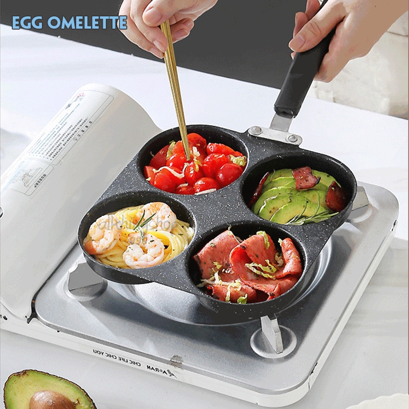 กระทะทอดไข่ 4หลุม ดาว แพนเค้ก เกี๊ยวกระทะอาหารเช้า Non-Stick ลายหินอ่อน สี่หลุม A2611