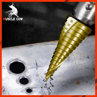 Muscle Cow ชุดดอกสว่าน 3 ชิ้น ทรงเจดีย์ ขั้นบันได StepDrill เจาะรู ขยายรู คว้านรู ดอกเล็ก-ใหญ่ วัสดุ High Speed Steel