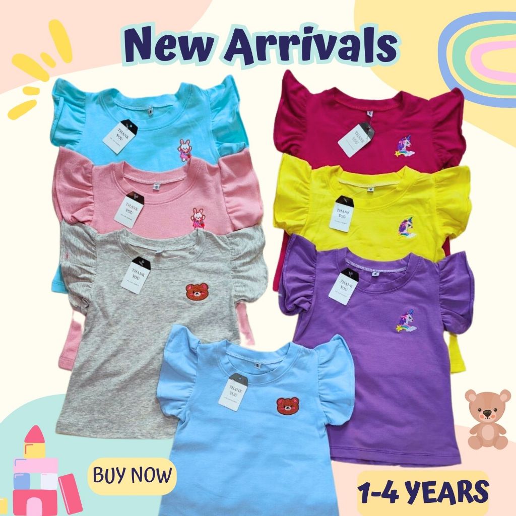 สีให้เลือกเยอะ เสื้อเด็กผู้หญิง1-4ขวบ (แขนระบาย ปีกผีเสื้อ) ปักตัวการ์ตูน ผ้านุ่มเด้ง
