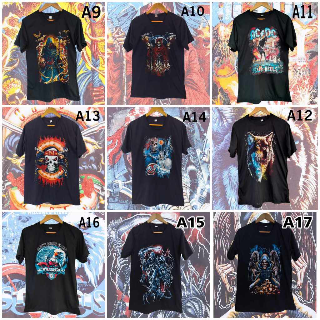 เสื้อยืดคอกลมสีดำลายวินเทจ3D ลายวงลายACDC เสื้อผู้ใหญ่มือ1