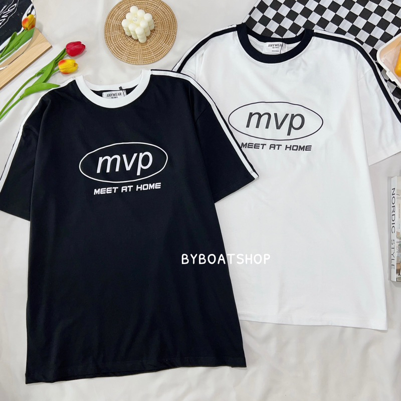 พร้อมส่ง✨ เสื้อยืด oversize แต่งแถบ สกรีนลาย MVP 🏆 (ผ้าคอตตอน ใส่ได้ทั้งชายและหญิง)