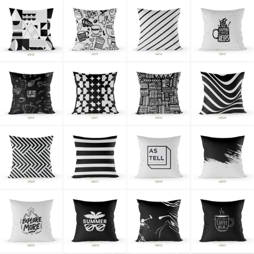 หมอนอิง ลายขาว-ดำ อิงโซฟา ใบใหญ่ แต่งห้องนอน ขายดี  ผ้าไมโครป้องกันไรฝุ่น บรรจุใยสังเคราะ