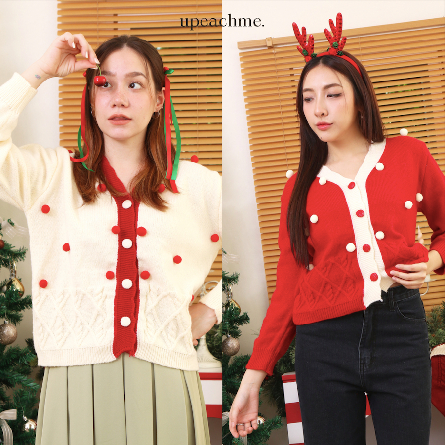 พร้อมส่ง SNOW SWEATER เสื้อสเวตเตอร์แขนยาวธีมคริสต์มาสขาวแดงน่ารักละมุนใจ