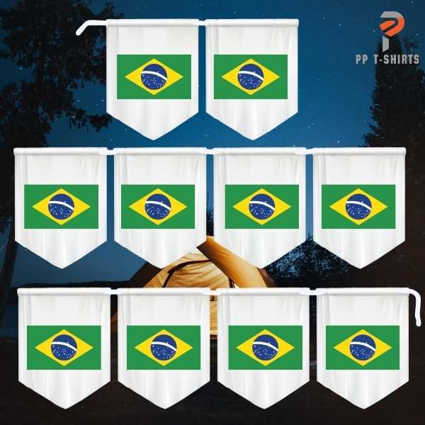 ธงราว ธงชาติบราซิล  ผ้าดิบ 1 เส้น มี 10 ชิ้น ยาว 2 เมตร