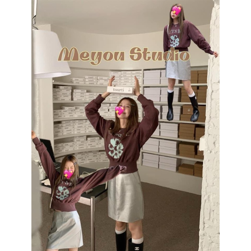 New เสื้อสเวตเตอร์สีน้ำตาล ผ้าบาง เอวจั๊ม งานนำเข้าร้าน Meyou Studio