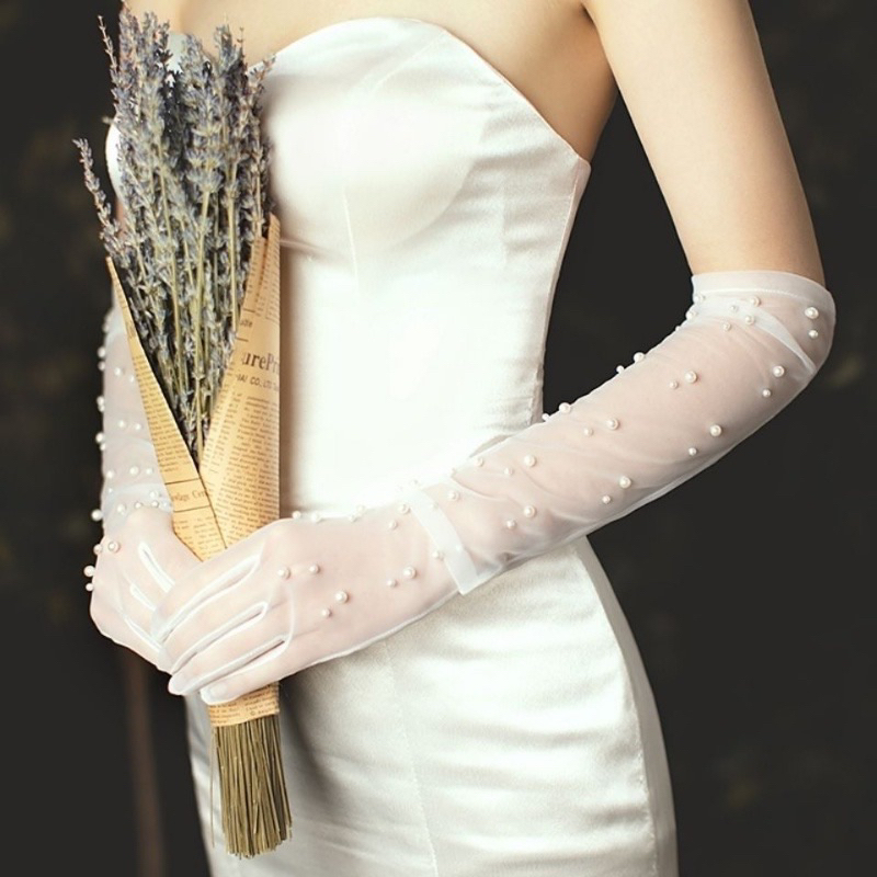 ถุงมือซีทรูยาวมุกปัก เจ้าสาว(พร้อมส่งในไทย)