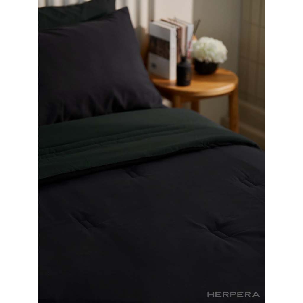 HERPERA ชุดผ้าปูที่นอน สีเขียว สีดำ พร้อมผ้านวม 2โทน ครบเซ็ต