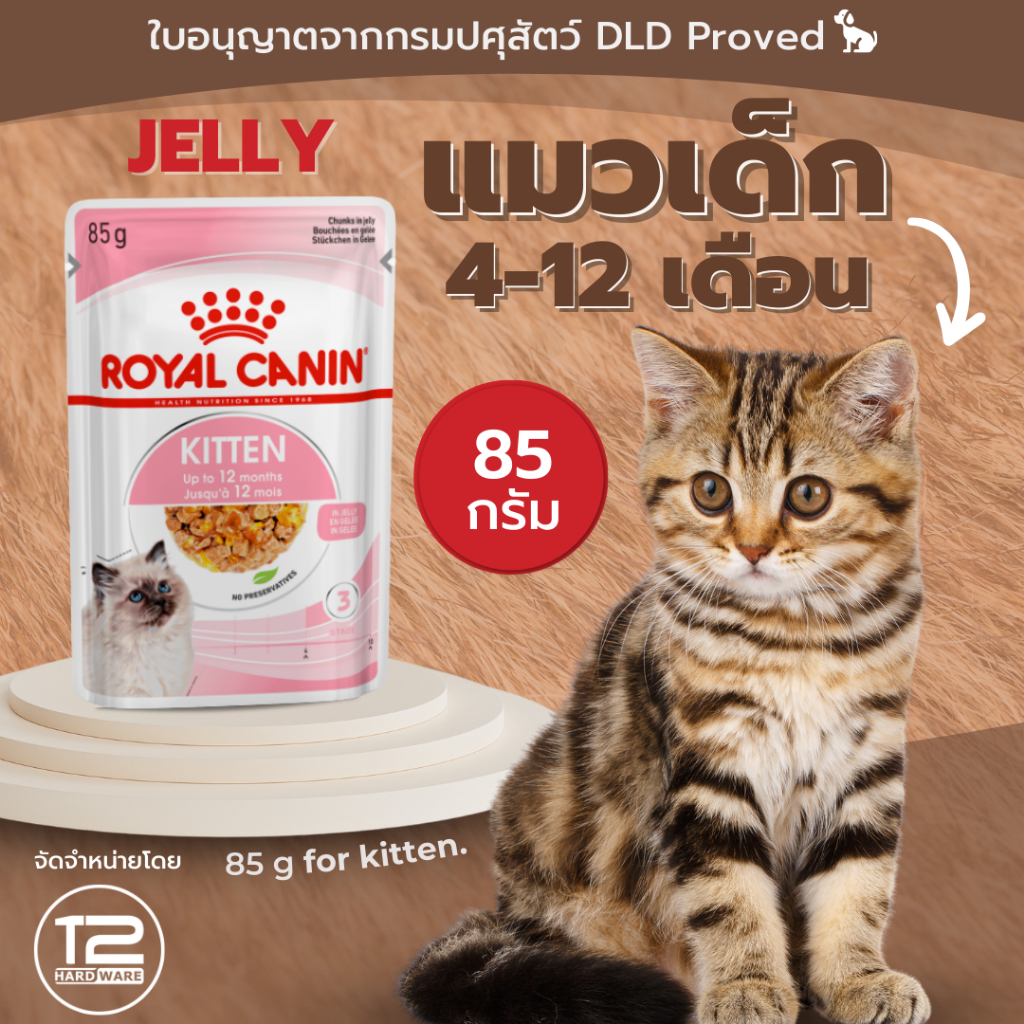 Royal Canin Kitten Pouch Jelly อาหารเปียกลูกแมว อายุ 4-12 เดือน (เจลลี่, Wet Cat Food, โรยัล คานิน)