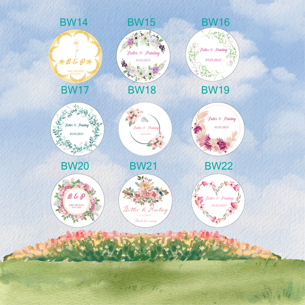 [พร้อมส่ง] V.2 สติ๊กเกอร์งานแต่ง สติ๊กเกอร์ติดของชำร่วยแก้ไขชื่อและวันที่ฟรี!!ถูกที่สุด!!ไดคัทพร้อมใช้งานBetter Printing