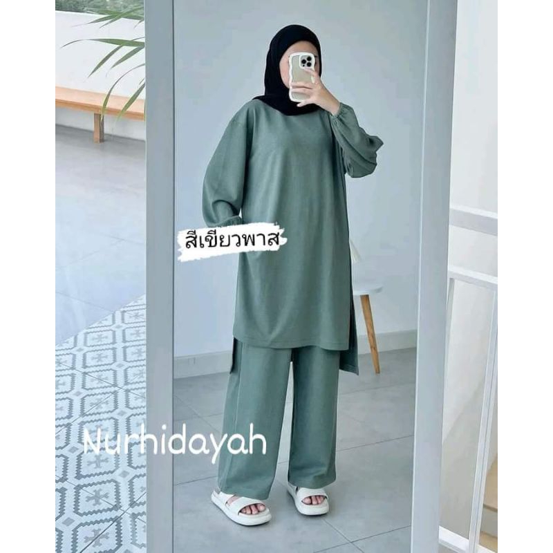 เซตกางเกง เสื้อหน้าสั้นหลังยาว ผ้าสลาฟ
