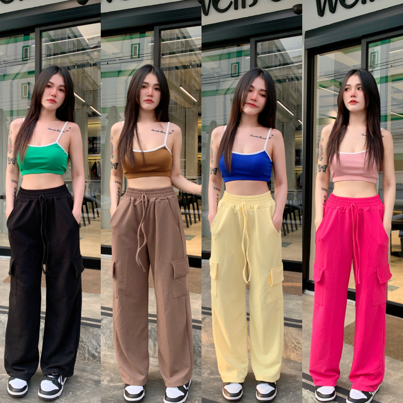 SpinnyHouse กางเกงคาร์โก้ ผ้าวูลเวฟยืดเยอะ ผ้าไม่หนาใส่สบาย   ทรงกระบอก y2k สาวอวบก็ใส่ได้น้า รุ่น กางเกงcarebear ราคา ถูกที่สุด ดีลบีเคเค