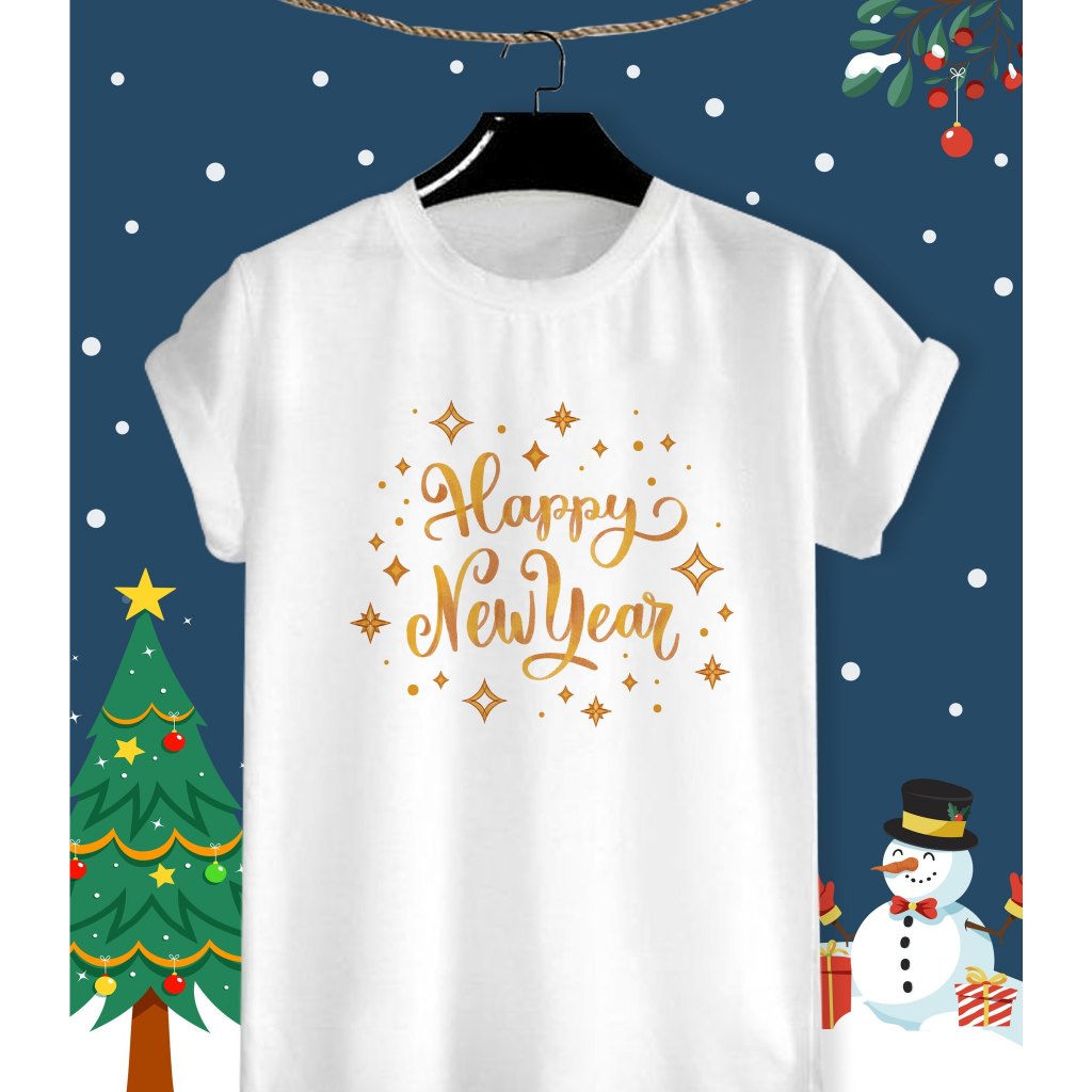 เสื้อยืดวันปีใหม่ Happy New Year&Merry X Mas เนื้อผ้า TK บางเบา สวมใส่ สบาย