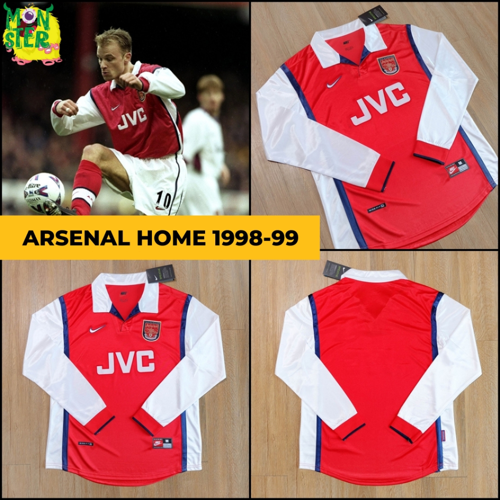 พร้อมส่งจากไทย🇹🇭 เสื้อบอลย้อนยุค แอาเซนอล แขนยาว สีแดง ปี 1998-99  Retro Arsenal Home Jersey 1998-99 ✅งานเกรดพรีเมี่ยม
