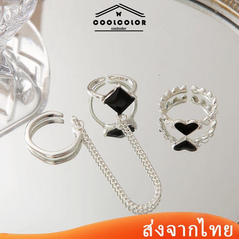 ในไทย🚚3 ชิ้นแหวนวินเทจหัวใจแห่งความรักปรับขนาดเครื่องประดับผู้หญิงอุปกรณ์เสริมส่งเร็ว