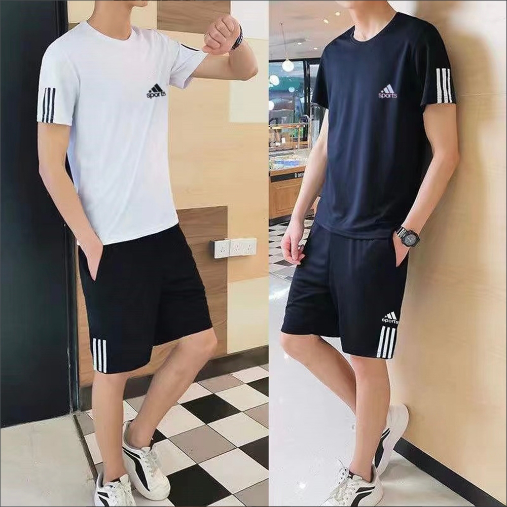 (Set2 ชิ้น) เสื้อคอกลมกางเกงขาสั้น ดูดซับเหงื่อและระบายอากาศผู้ชายแห้งเร็ว มี 6 สีให้เลือก