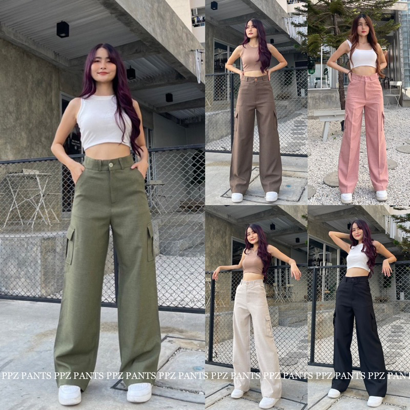 S-3XL🌵กางเกงคาร์โก้ ขากระบอก เอวสูง กระดุมหน้า กางเกงคาร์โก้ผู้หญิง