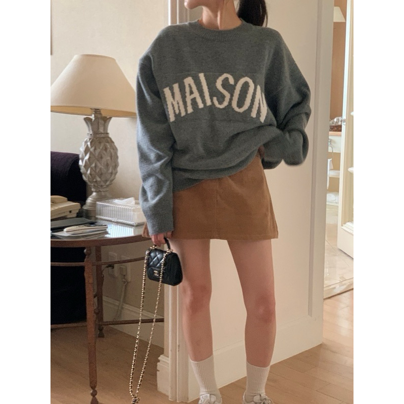 Maison minimal sweater เสื้อกันหนาว สเว็ตเตอร์ ไหมพรม ผ้าหนา งานปัก สินค้าพร้อมส่ง10620