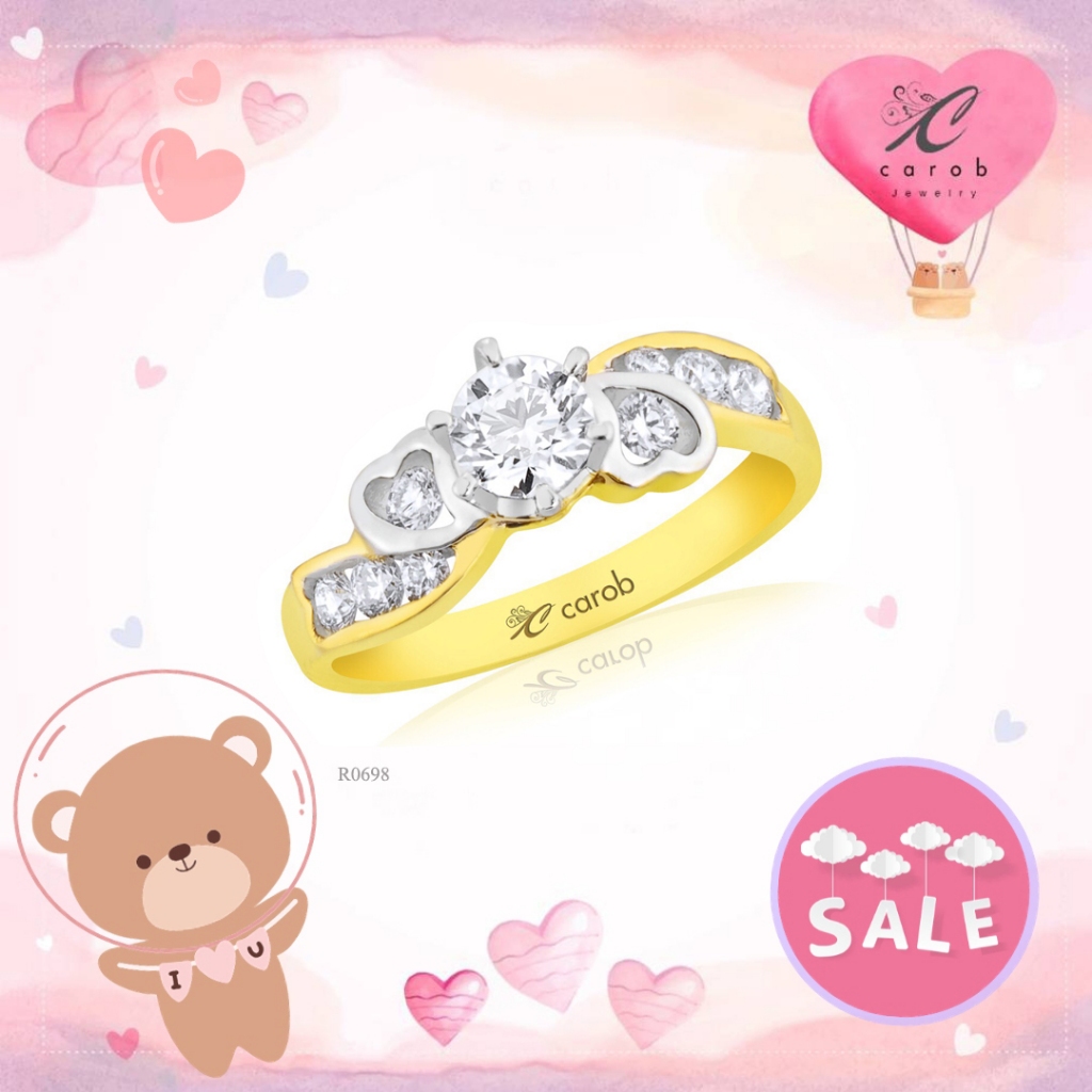 Carob Jewelry แหวนเพชรหญิง ตัวเรือนทองแท้ 18K Gold ประดับเพชรเบลเยี่ยม Diamond Engagement Ring รหัส 