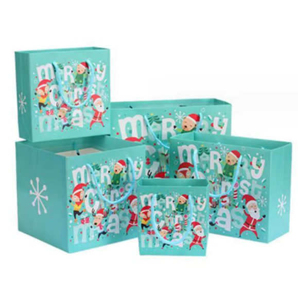 พร้อมส่ง ถุงกระดาษหูหิ้ว ใส่ของขวัญปีใหม่ ลายMerry Christmas สีเขียวมิ้นท์
