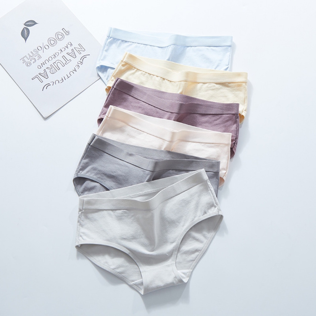 A-124 กางเกงในสีพื้นขอบหนา เอวต่ำ ใส่สบาย พร้อมส่ง