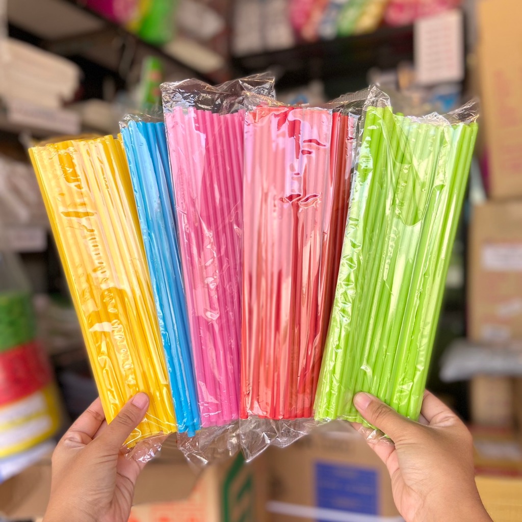 มาใหม่ !! หลอดดูดน้ำพลาสติก ความยาว 25 ซม. (เลือกสีได้) สีสวย สดใส (หลอดยาว-ราคาปลีก)