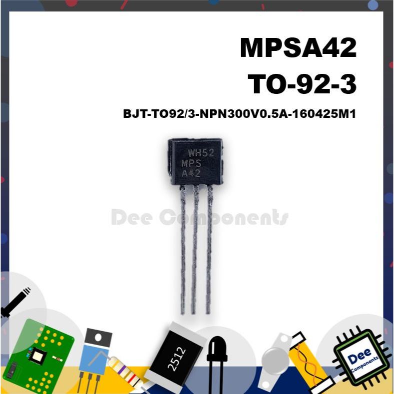 onsemi MPSA42 Bipolar (BJT) 300V 500mA 625mW TO-92-3 BJT-TO92/3-NPN300V0.5A-160425M1 (2 ชิ้น)