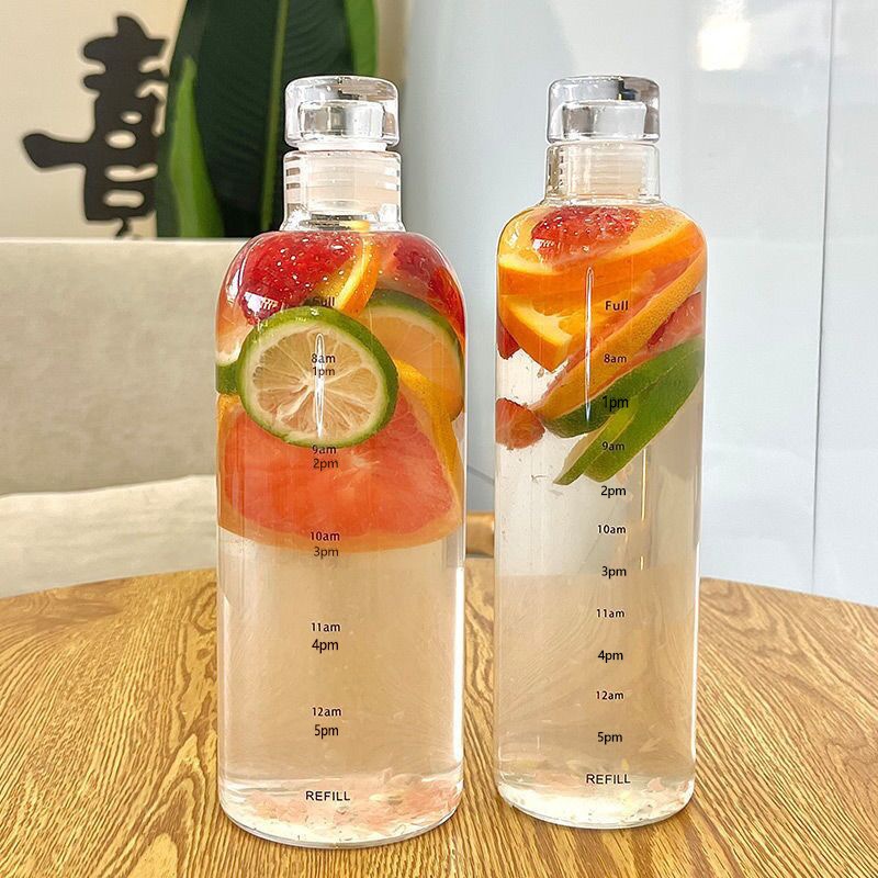 LuckyE ขวดน้ำดื่มพลาสติกใส ความจุขนาดใหญ่ 500ml ขวดมินิมอล สำหรับนักศึกษา สกิลบอกเวลา พกพาสะดวก
