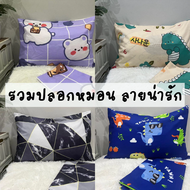ปลอกหมอนไซส์ใหญ่ ขนาดมาตรฐาน ลายการ์ตูน สีพื้น