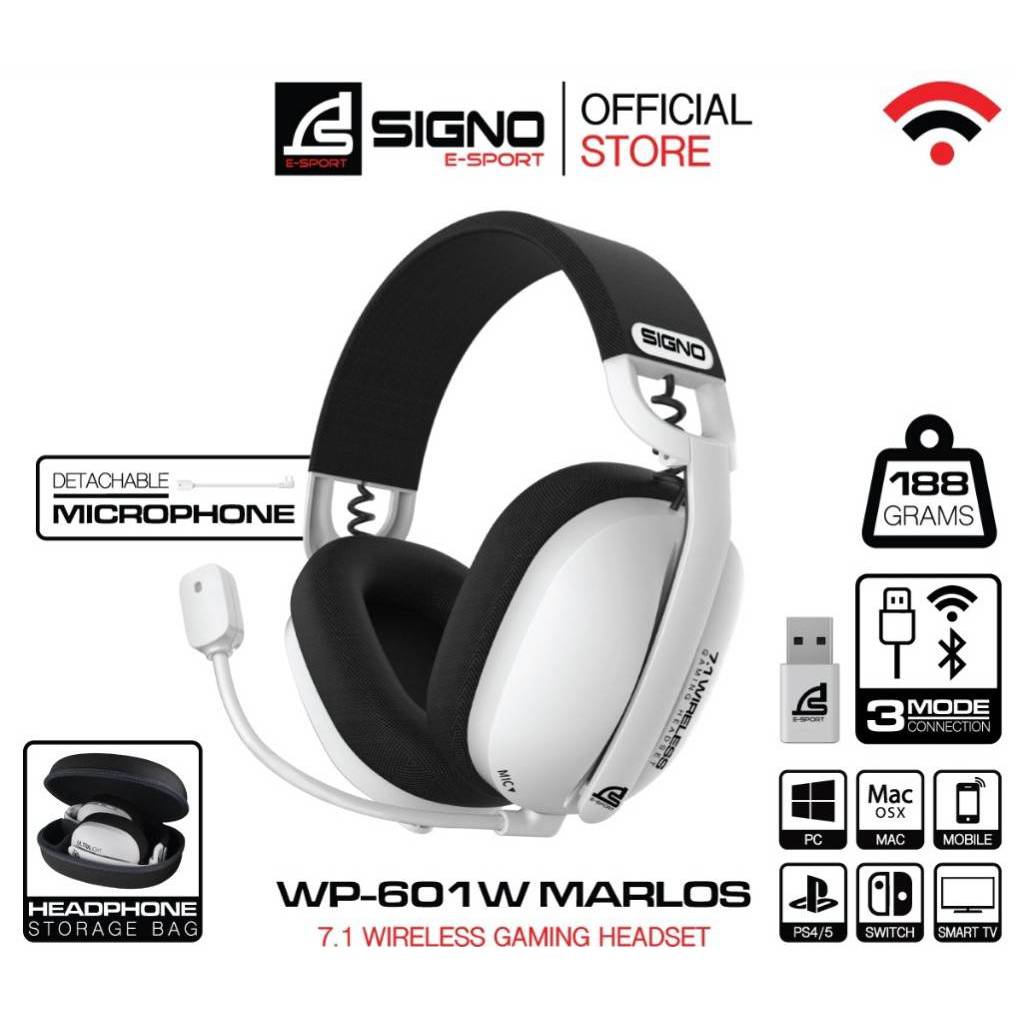 หูฟังเกมส์มิ่ง ⚡SIGNO E-Sport 7.1 รุ่น WP-601 Wireless  มีไมค์ 2 ตัว คือที่หูฟัง และ ก้านไมค์ ถอดได้