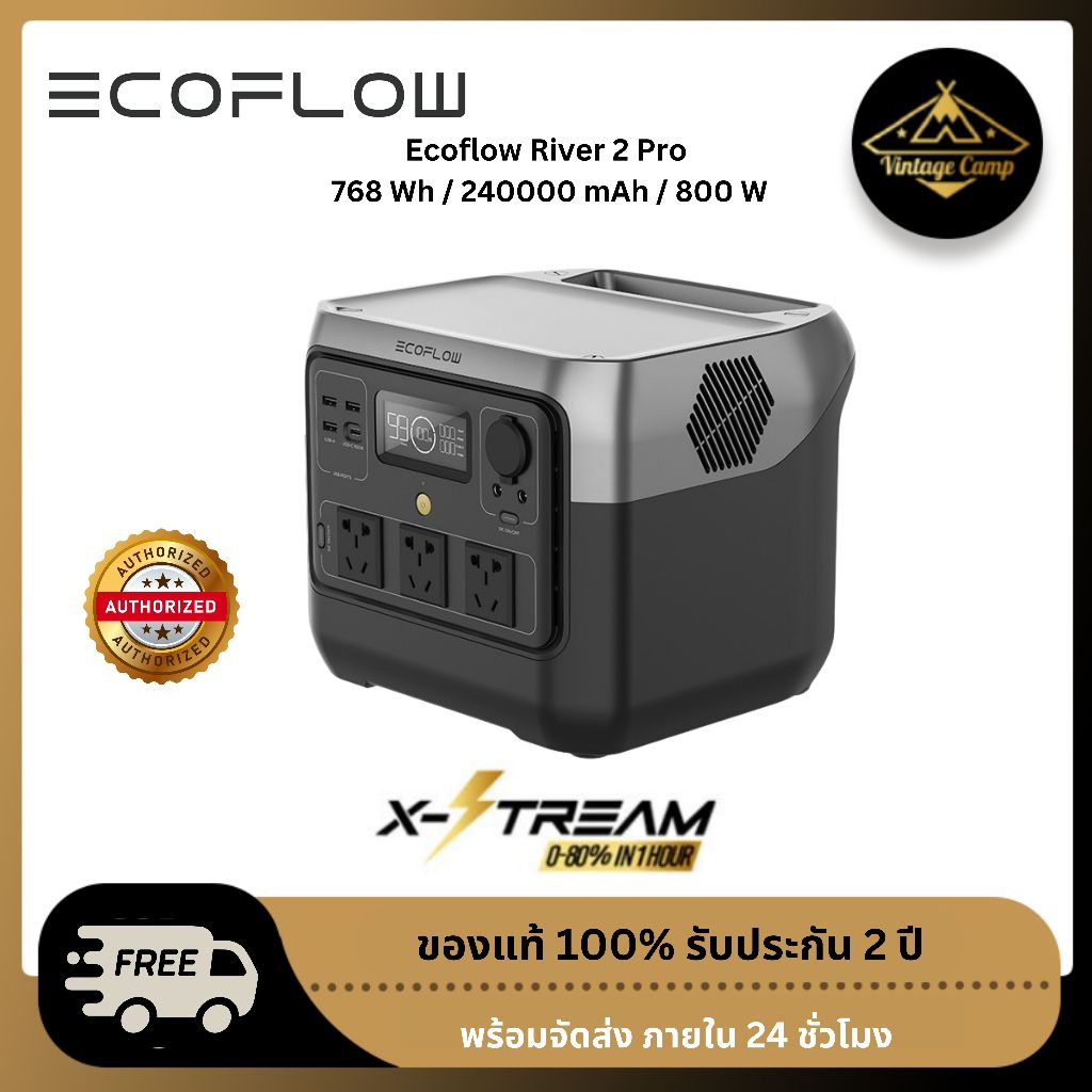 EcoFlow RIVER 2 Pro Portable Power Station แบตเตอรี่ 800W AC แบตเตอรี่สำรอง อเนกประสงค์ พกพาสะดวก รับประกัน 2 ปี