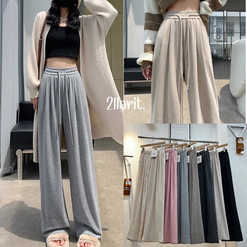 2llarit .183#กางเกงขายาวเกาหลี ผ้านุ่มนิ่มใส่สบาย มีเชือกผูกเอววานตรงปก ป้าย k