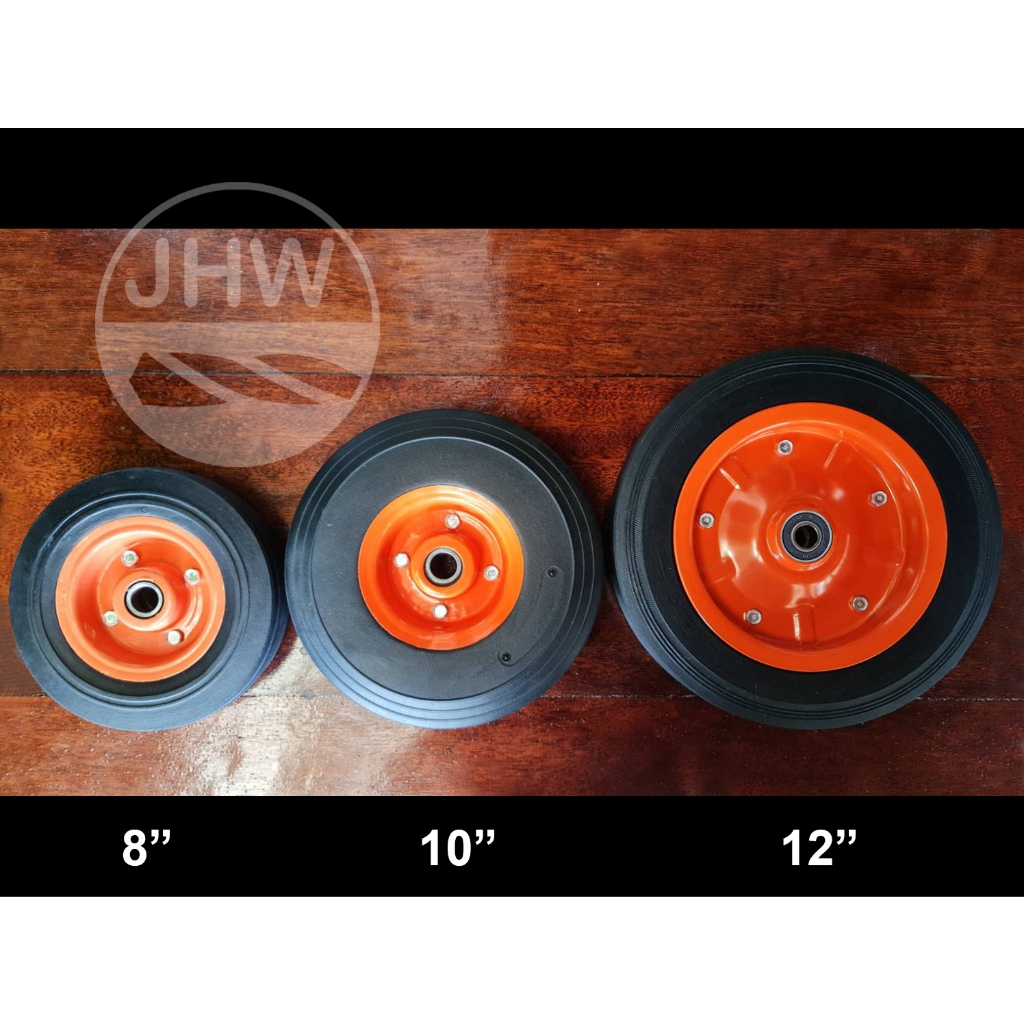 ล้อรถเข็น ทั่วไป ล้อรถเข็นปูน ขนาด 13นิ้ว(33cm) ยาง PU ตัน มีลูกปืนในตัว รู20mm (ประมาณ3/4")+กะทะล้อเหล็ก สีส้ม by JHW