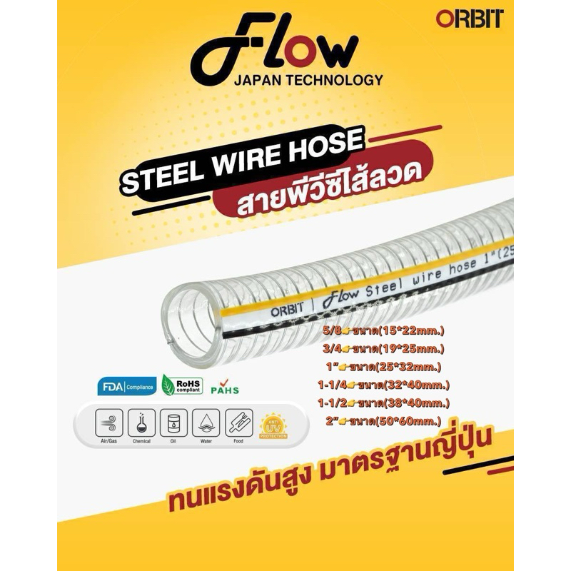 ORBIT ท่อยางไส้ลวด มีหลายขนาด ตัดยาวตามสั่ง สายพีวีซี ไส้ลวด สายยางไส้ลวด สายใยลวด ท่อยางใยลวด