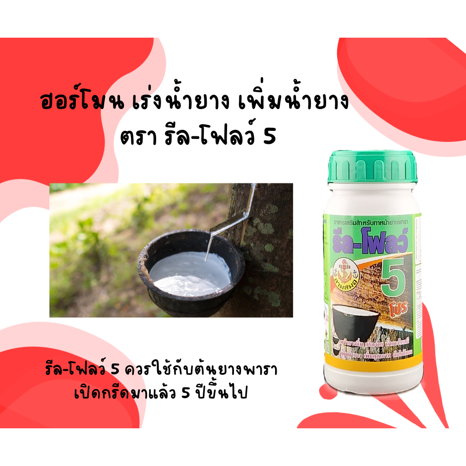 ยาเร่งน้ำยาง ฮอร์โมนกระตุ้นน้ำยาง  รีล-โฟลว์ 5 กระตุ้นการไหลของน้ำยางทำให้น้ำยางไหลออกดี ตราสามสมอ