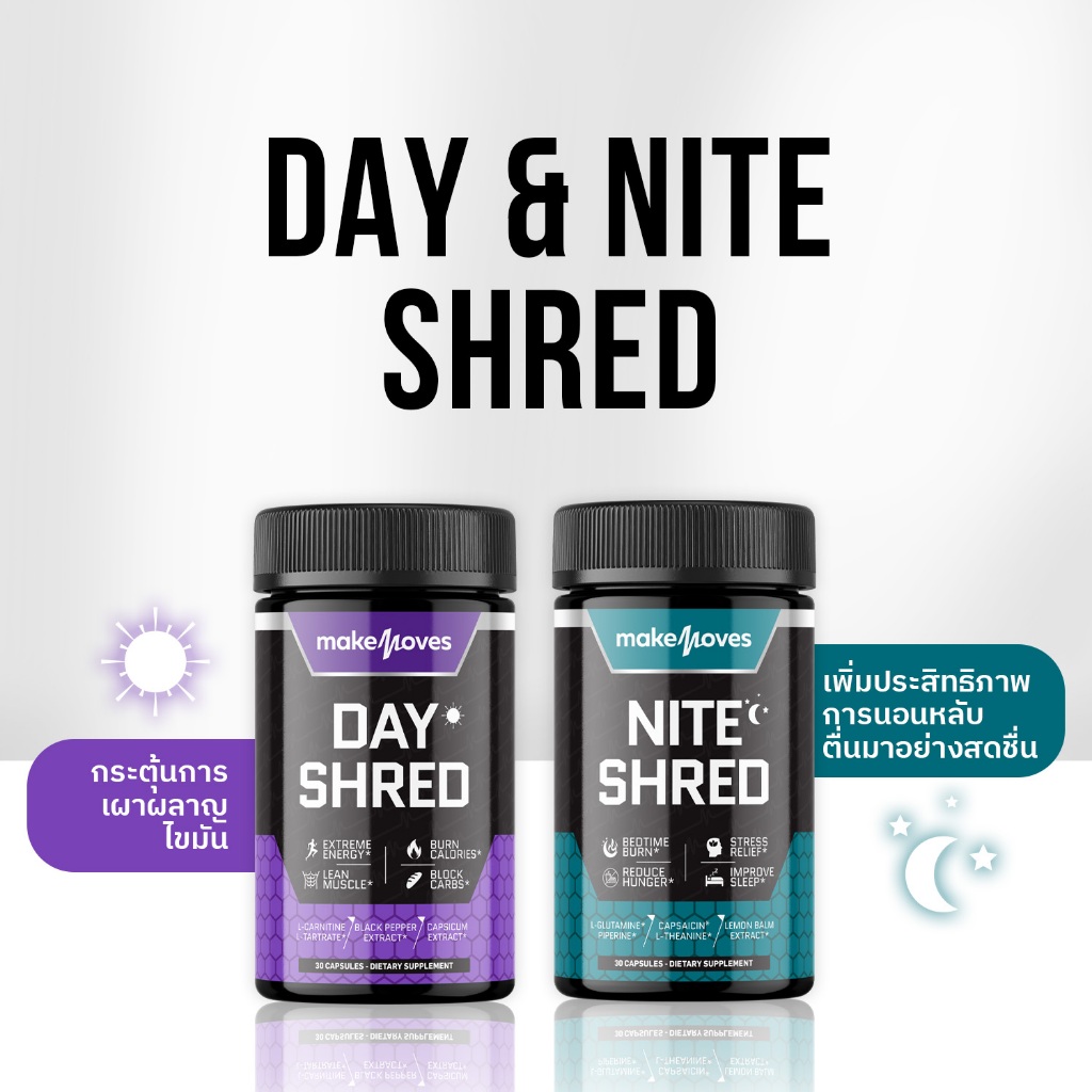 DAY & NITE SHRED MakeMoves เซ็ท 1 เดือน เดย์ 2 แถม ไนท์ 1 ตัวช่วยเผาผลาญ 24 ชม.